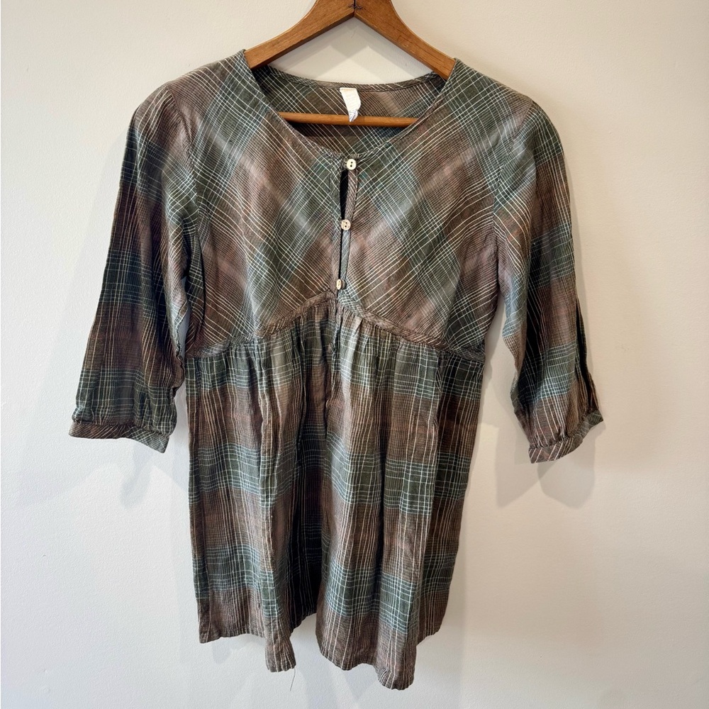 Free People Babydoll Plaid Top